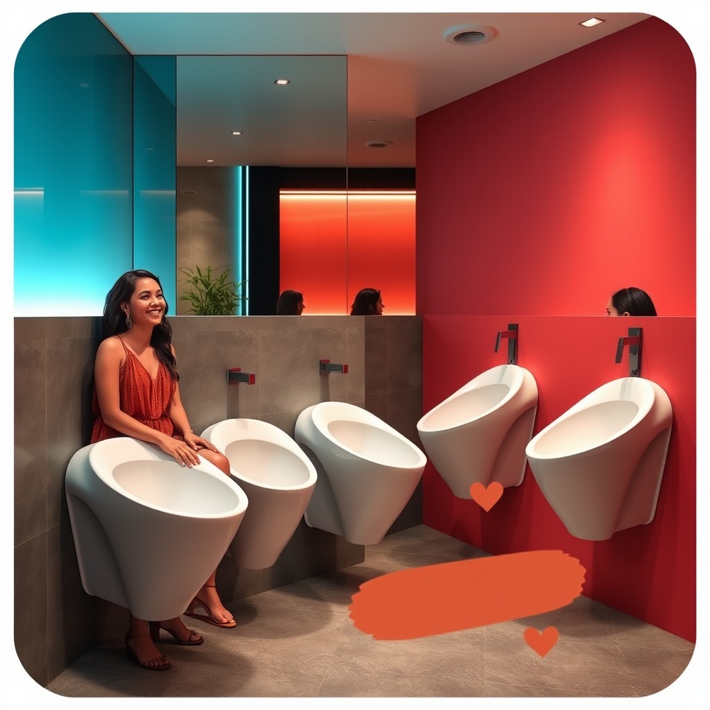 A modern design concept of women's urinals featuring extended bowls, showcasing sleek and innovative shapes that blend functionality with aesthetic appeal