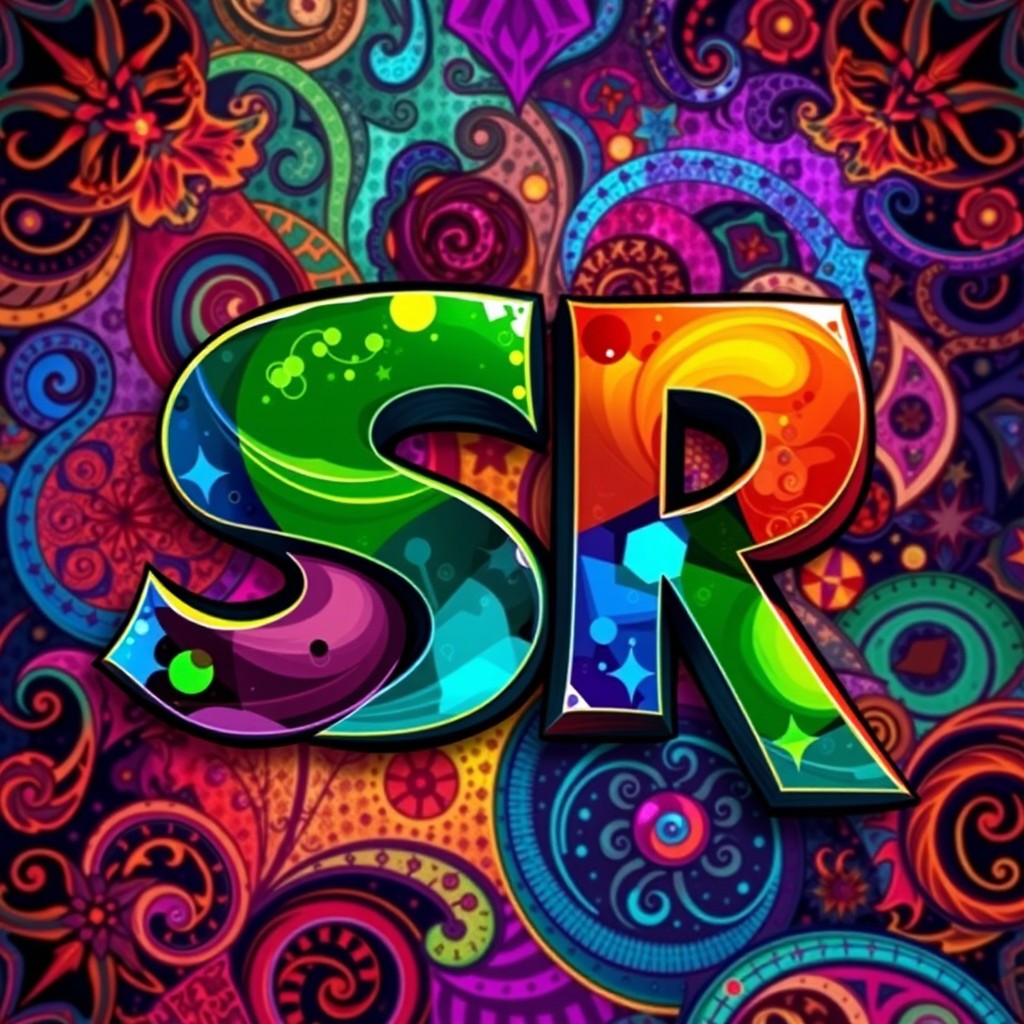 A creative and visually stunning artwork featuring the letters 'SR' artistically designed in an abstract style