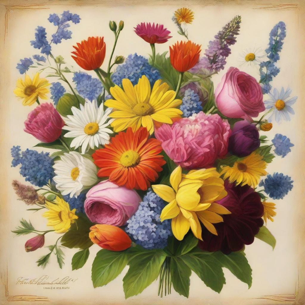 A vibrant bouquet of various flowers, framed by the verse 'Do not be anxious about anything, but in everything by prayer and supplication with thanksgiving let your requests be made known to God.'