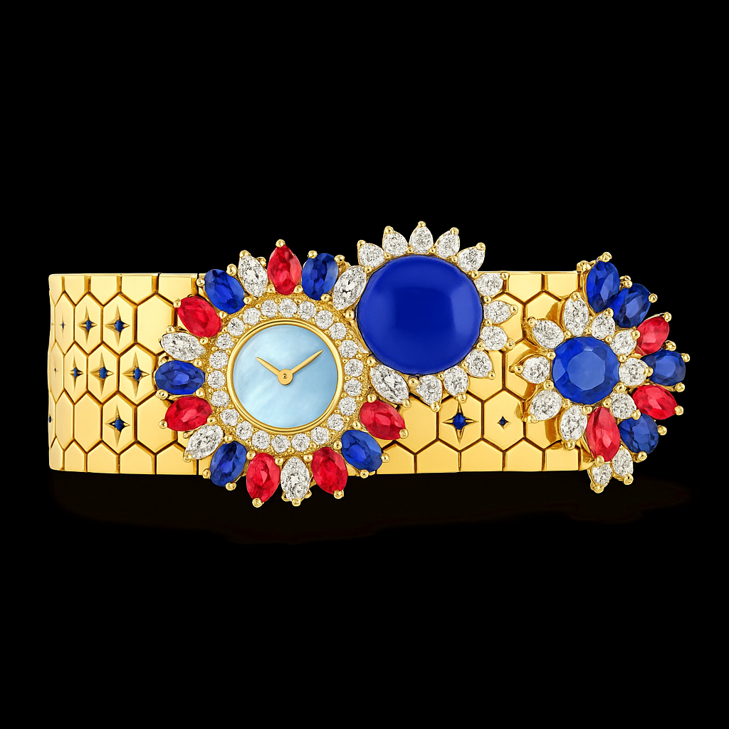 that is good, please change colors from green to bright red and change main dial's saphire colors from blue to shiny lighter blue color.
