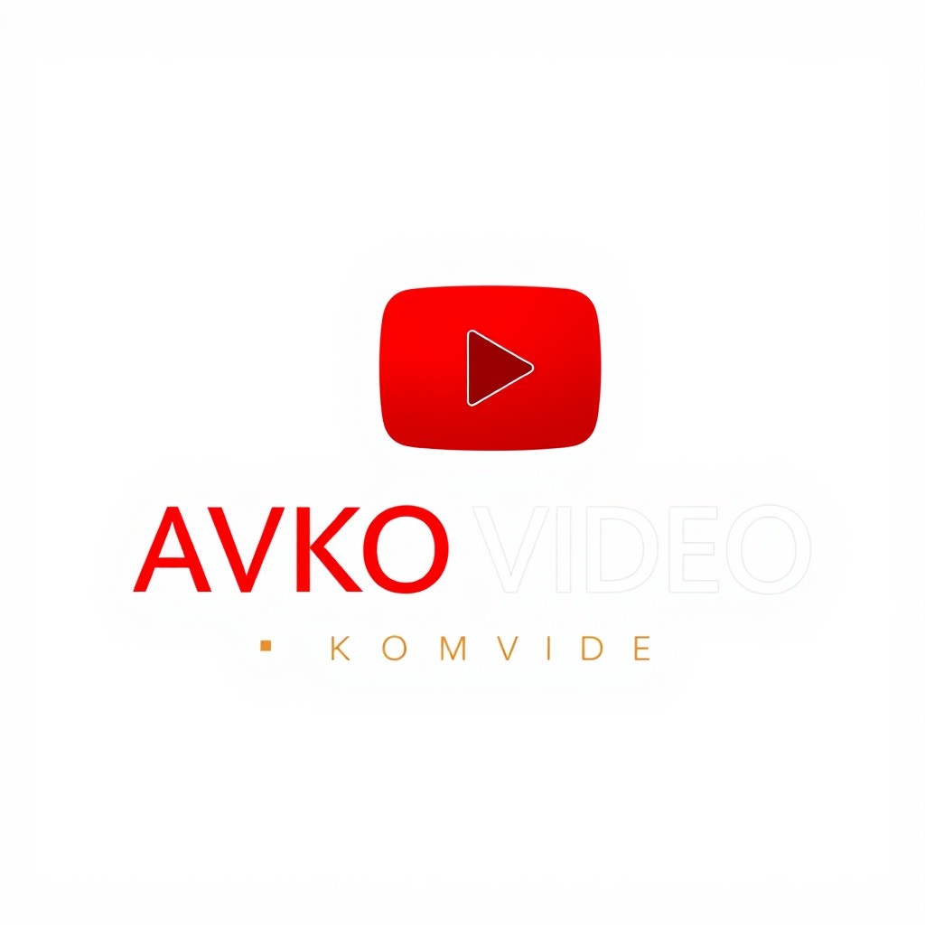 A striking YouTube channel logo for 'AVKOMVIDEO' that features the elegant typography of the channel name prominently displayed