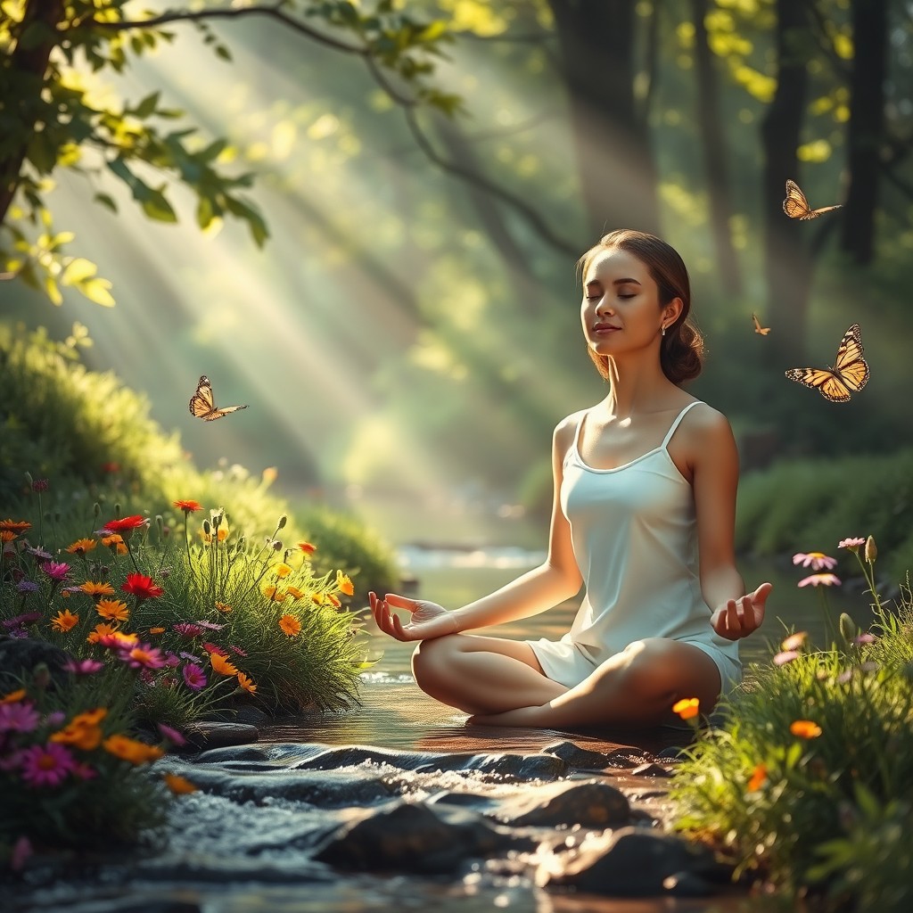 A serene and tranquil scene depicting emotional healing and inner liberation