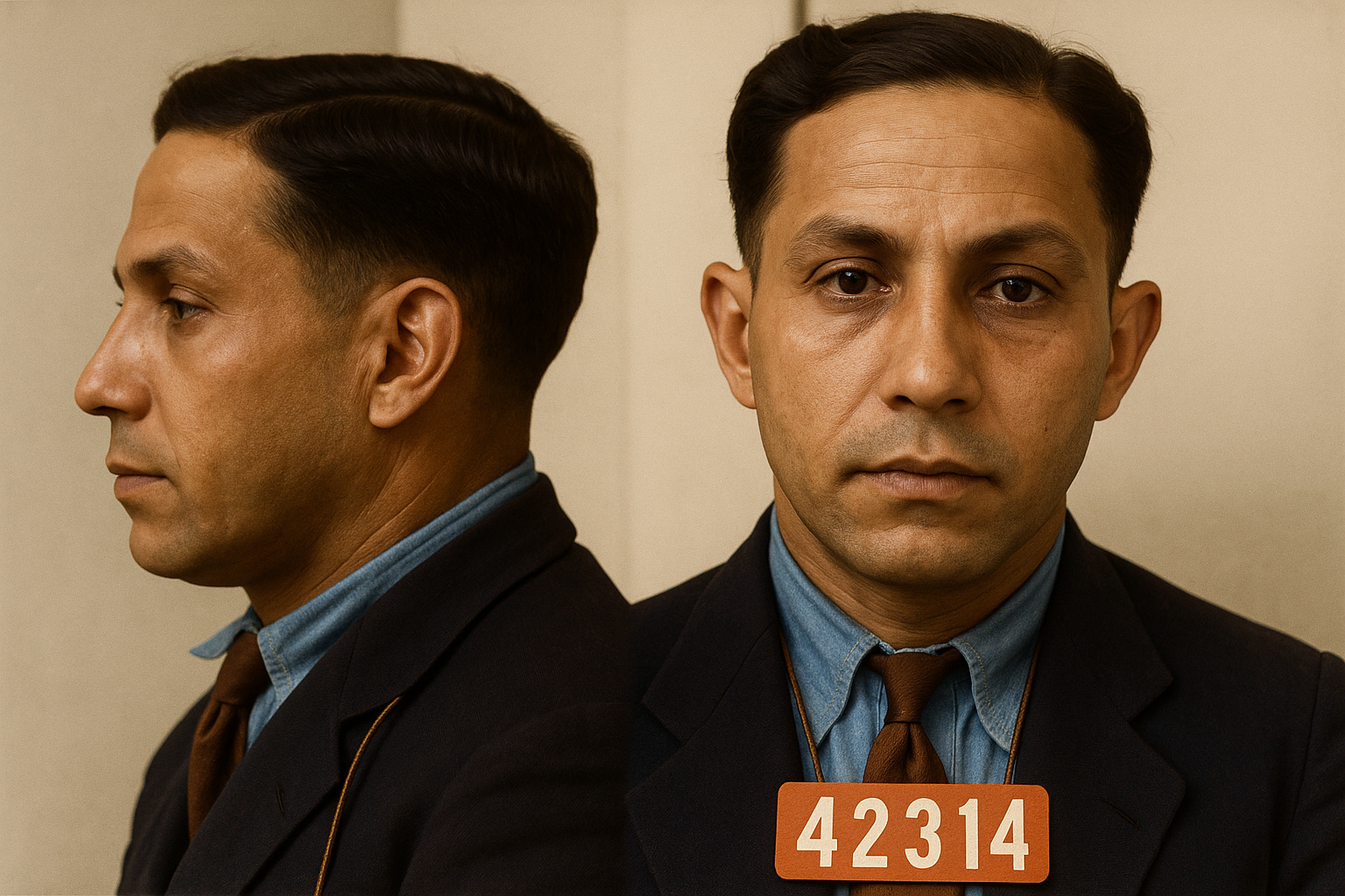 Make a colored photograph of this man being arrested