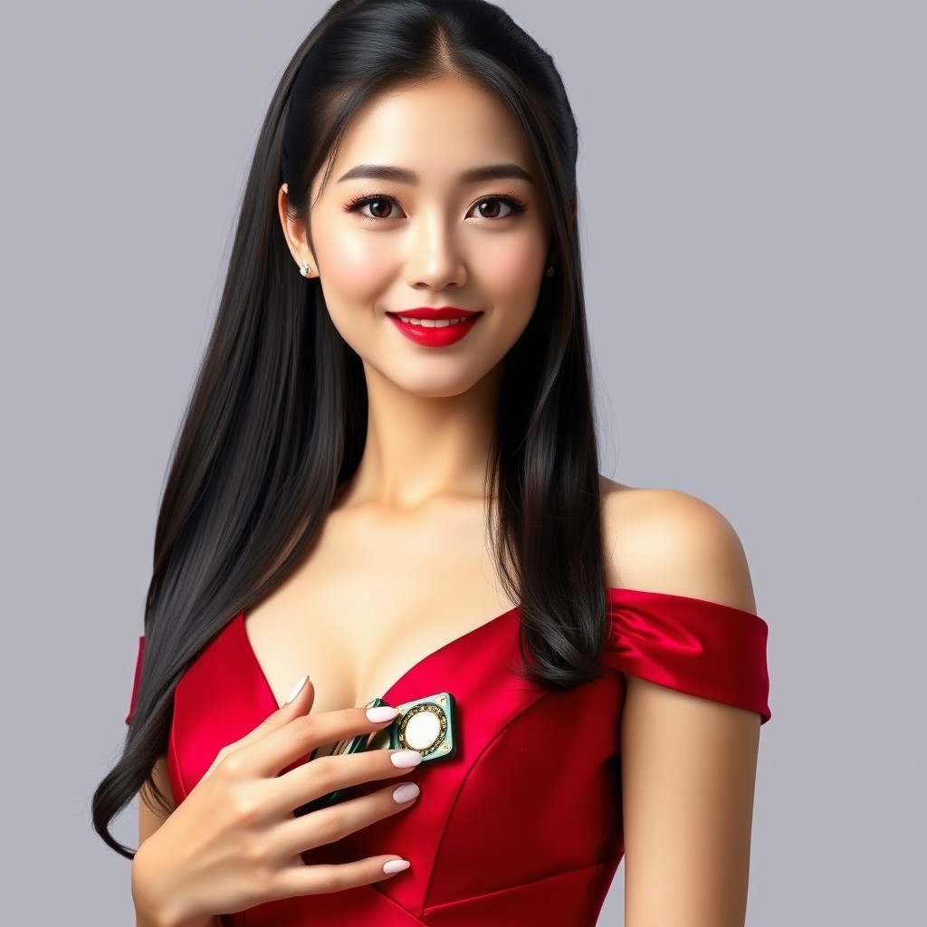 A beautiful Korean woman with a sleek high ponytail hairstyle and glossy smooth dark hair