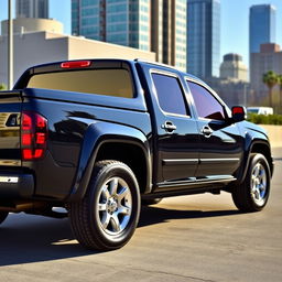 A sleek 2005 Colorado truck featuring a glossy black body, powerful and robust design, showcasing striking red tinted polarized windows