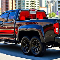 A sleek 2005 Colorado truck featuring a glossy black body, powerful and robust design, showcasing striking red tinted polarized windows