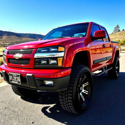 A striking red 2005 Colorado truck, showcasing its bold and powerful exterior with a glossy finish