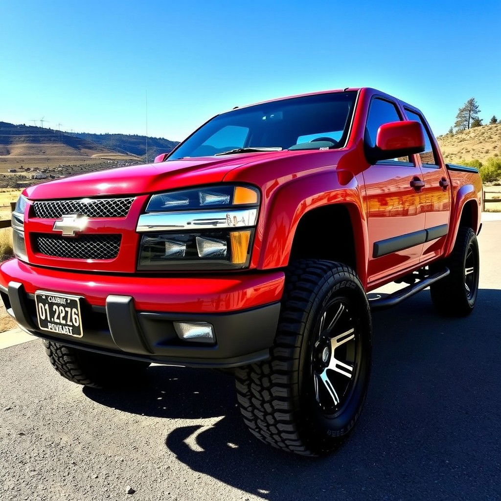 A striking red 2005 Colorado truck, showcasing its bold and powerful exterior with a glossy finish