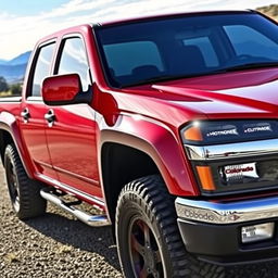 A striking red 2005 Colorado truck, showcasing its bold and powerful exterior with a glossy finish