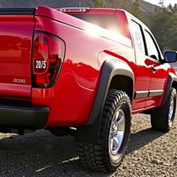 A striking red 2005 Colorado truck, showcasing its bold and powerful exterior with a glossy finish