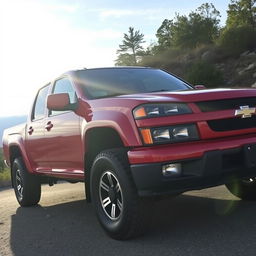 A striking red 2005 Colorado truck, showcasing its bold and powerful exterior with a glossy finish