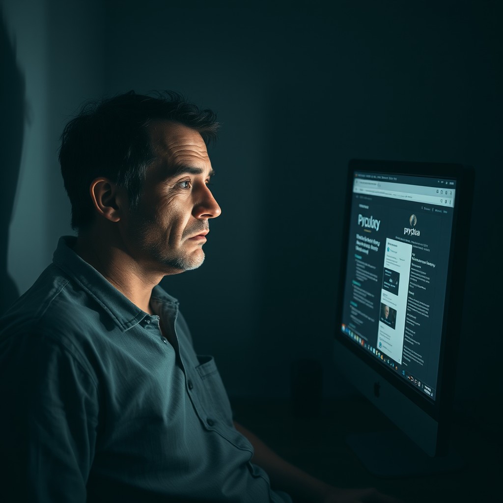 A weary man sitting alone in a dimly lit room, his appearance slightly disheveled