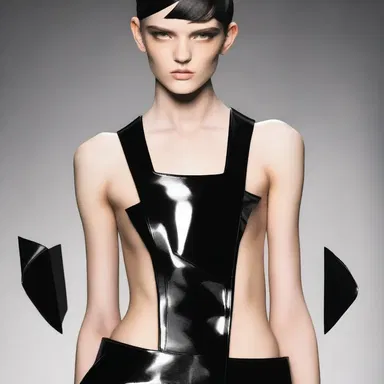 The fashion designer created a bold and edgy look with perpendicular cuts and sharp angles.