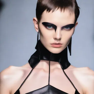 The fashion designer created a bold and edgy look with perpendicular cuts and sharp angles.
