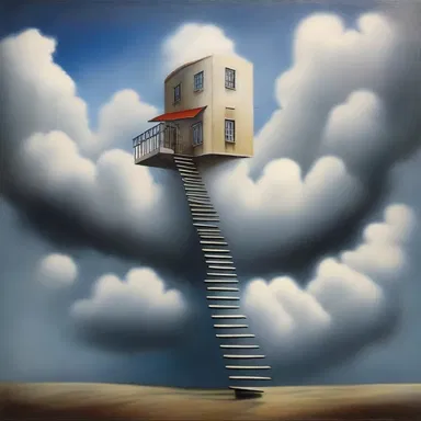 The artist painted a surreal image of a perpendicular staircase disappearing into the clouds.