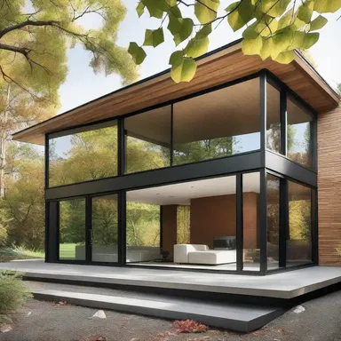 The modern house featured a unique design with perpendicular walls and large floor-to-ceiling windows.