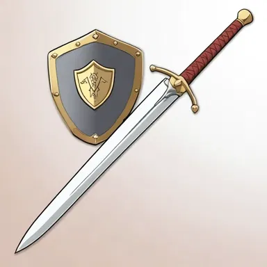 In the anime series, the main character's sword and shield are designed to be perpendicular to each other to maximize defense and attack.