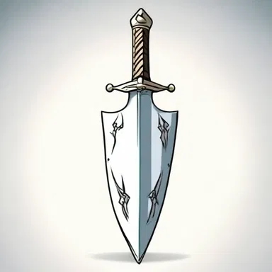 In the anime series, the main character's sword and shield are designed to be perpendicular to each other to maximize defense and attack.