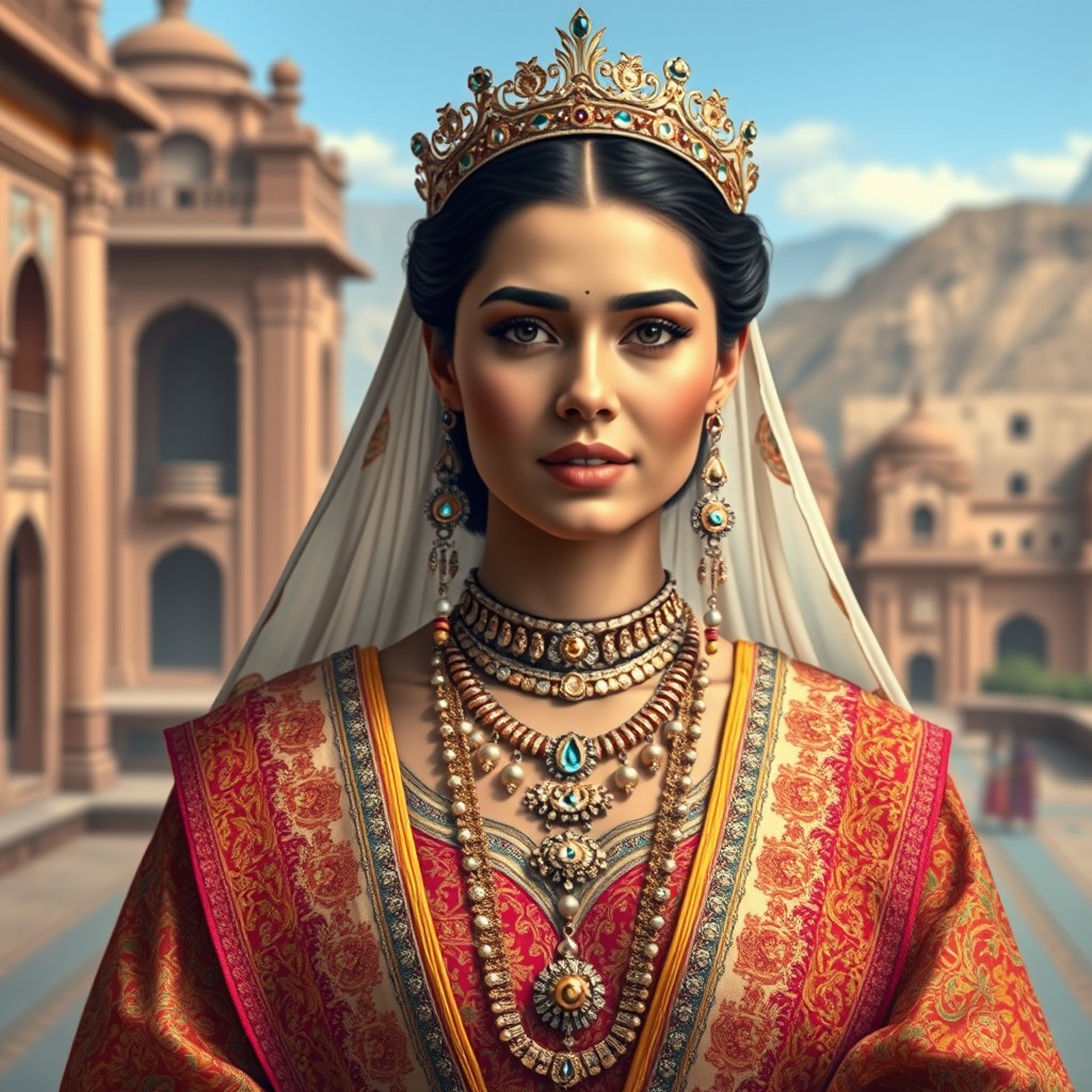A majestic depiction of a Hazara queen, radiating elegance and strength