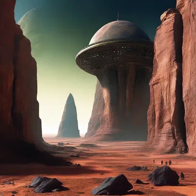 In the science fiction novel, the spaceship approached the perpendicular cliff on an alien planet.