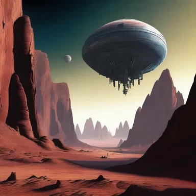 In the science fiction novel, the spaceship approached the perpendicular cliff on an alien planet.