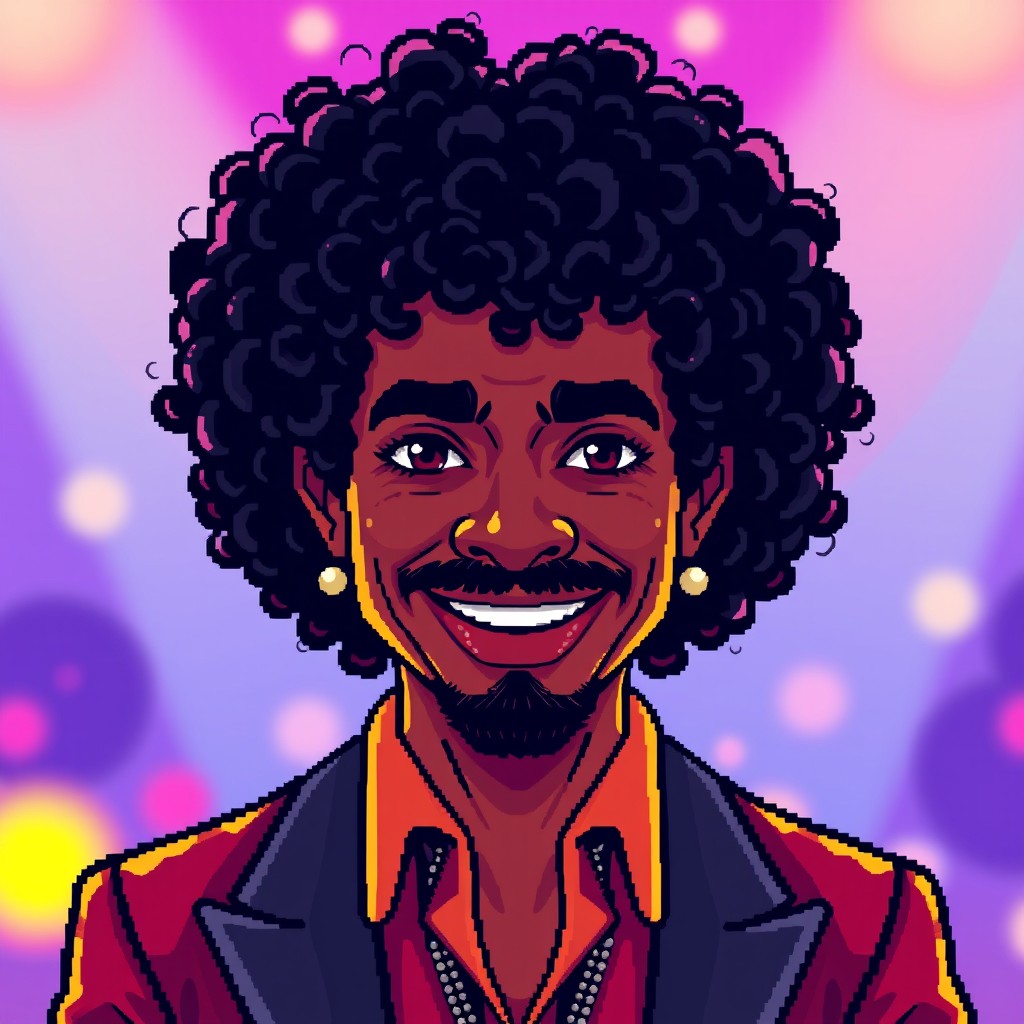 An 8-bit pixel art image of Eddie Santiago, a famous Puerto Rican salsa singer, portrayed from a frontal perspective