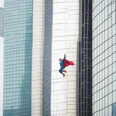 The superhero effortlessly climbed the perpendicular wall of a skyscraper to rescue the trapped civilians.