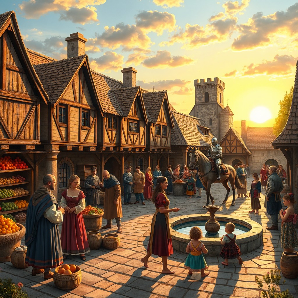 Vibrant Medieval Market Square Scene