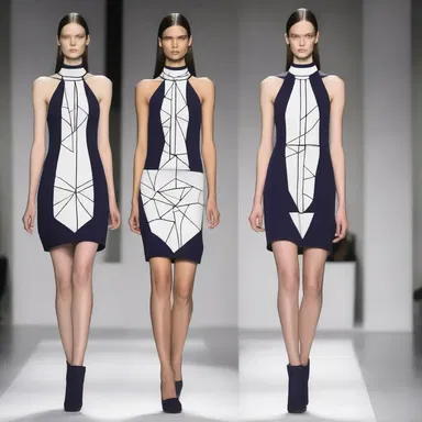 The fashion designer incorporated a plumb line motif in the pattern of the dress, adding a sense of geometry to the collection.