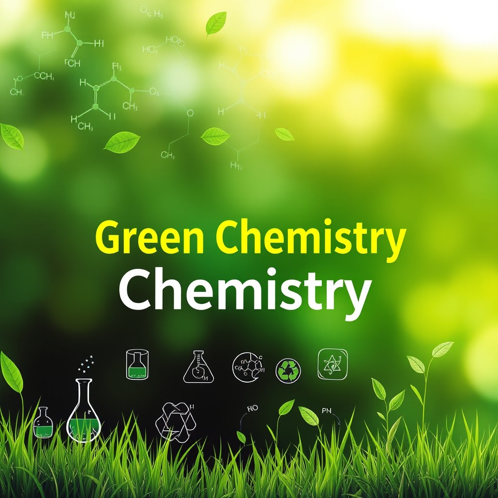 A visually engaging front page for a presentation on "Green Chemistry" featuring a vibrant blend of green hues, symbolizing sustainability