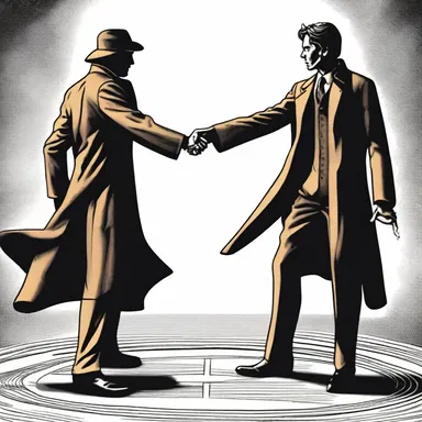 In the classic novel, the protagonist and antagonist finally confront each other in a dramatic showdown at the perpendicular crossroads.
