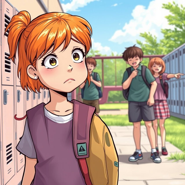 Heartfelt Animation: A Young Girl in a Colorful Schoolyard