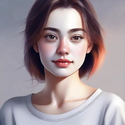 A high-quality digital art piece depicts a fair-skinned girl with a few subtle pimples