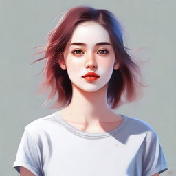 A high-quality digital art piece depicts a fair-skinned girl with a few subtle pimples