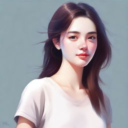 A high-quality digital art piece depicts a fair-skinned girl with a few subtle pimples