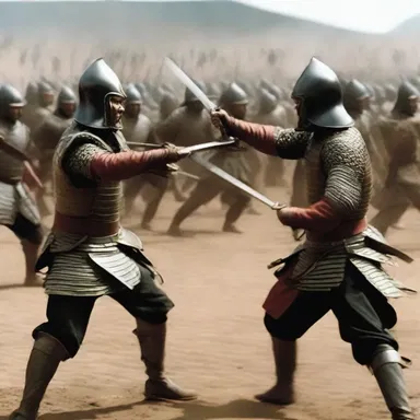 The movie depicted a gripping martial battle scene between two opposing armies.