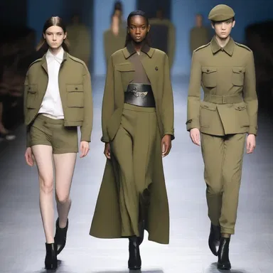 The designer showcased a collection inspired by martial attire, featuring military-inspired jackets and uniforms.