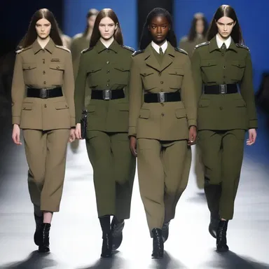 The designer showcased a collection inspired by martial attire, featuring military-inspired jackets and uniforms.