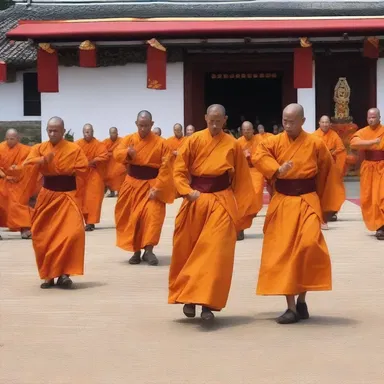 The monks demonstrated their martial skills during the religious ceremony.