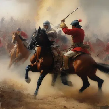 The artist created a stunning painting capturing the martial spirit of a battle scene.