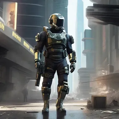 The novel explores a future society with martial elements, including advanced warfare technology.