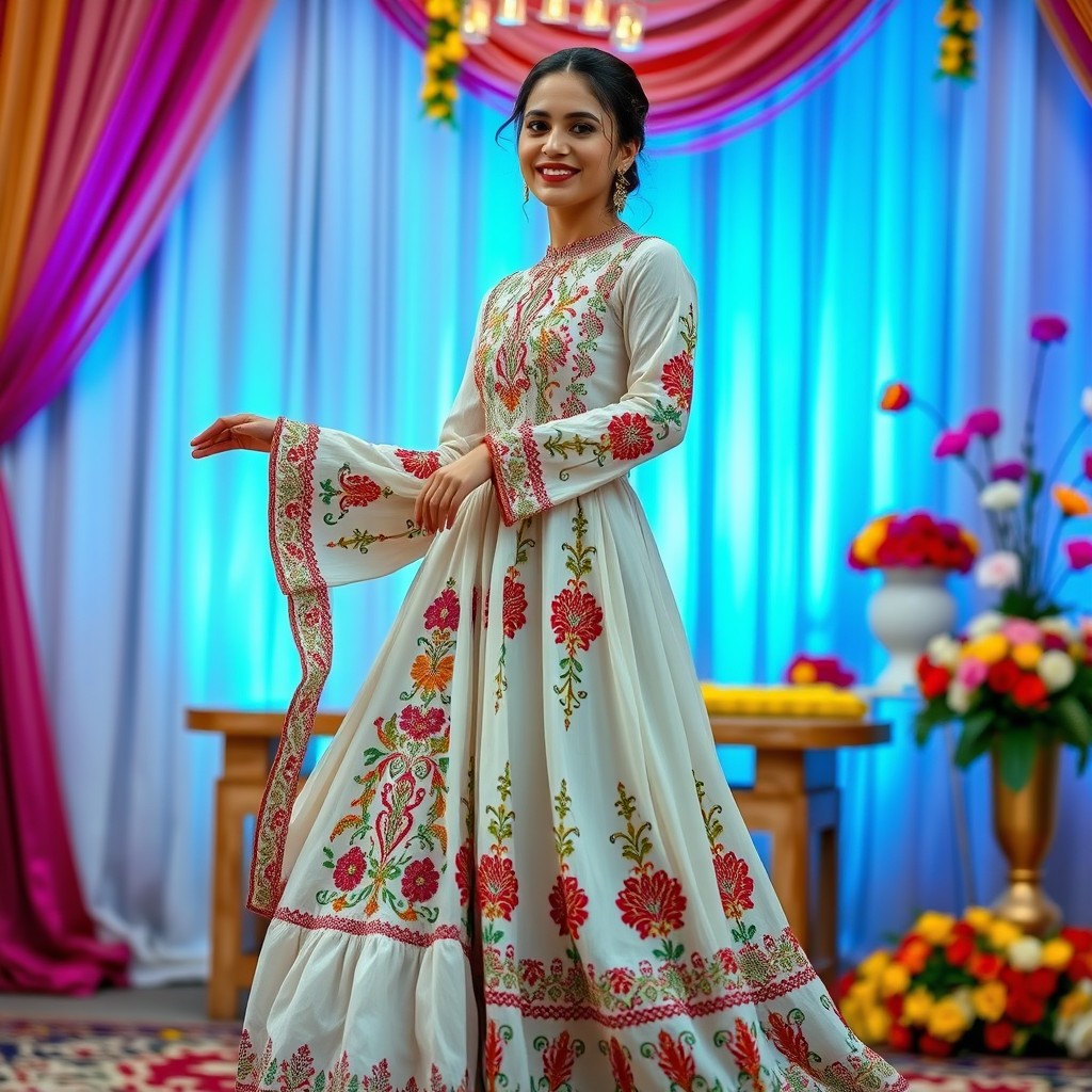 A captivating display of a Hazargi engagement dress, specifically designed as a party dress for women