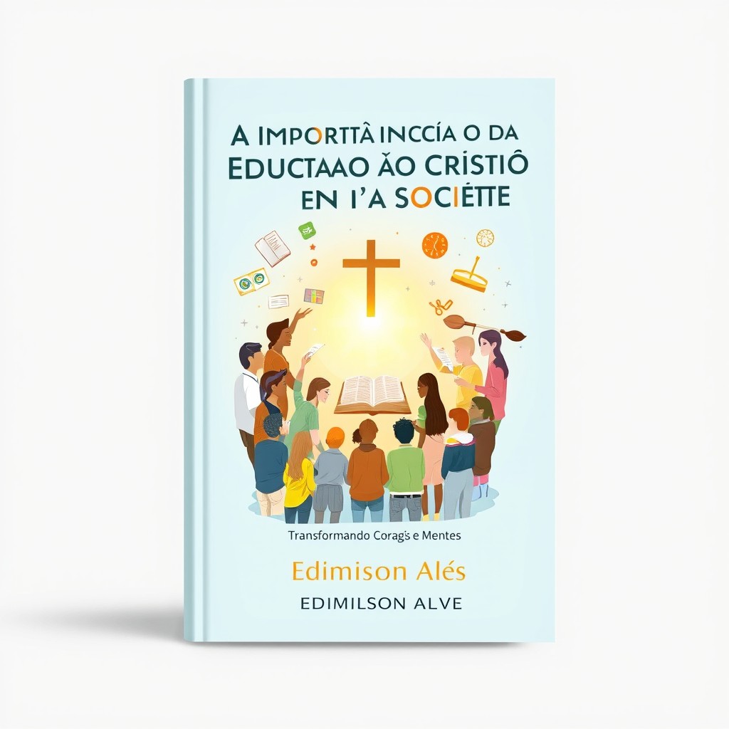 A book cover design for a physical book measuring 14x21 cm, titled "A Importância da Educação Cristã na Sociedade" with the subtitle "Transformando Corações e Mentes através da Fé"