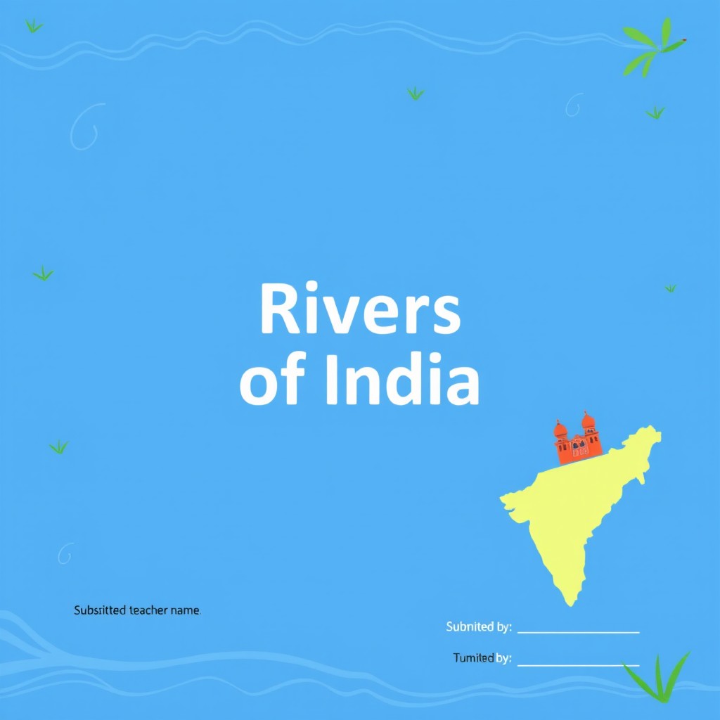 A simple and colourful cover page design titled 'Rivers of India'