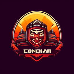 Design an e-sports team logo for 'Yanchar TM', an Efootball mobile gaming team. Enhance its seriousness as an online gaming club, featuring stylistic elements like a football stadium or a football in the backdrop