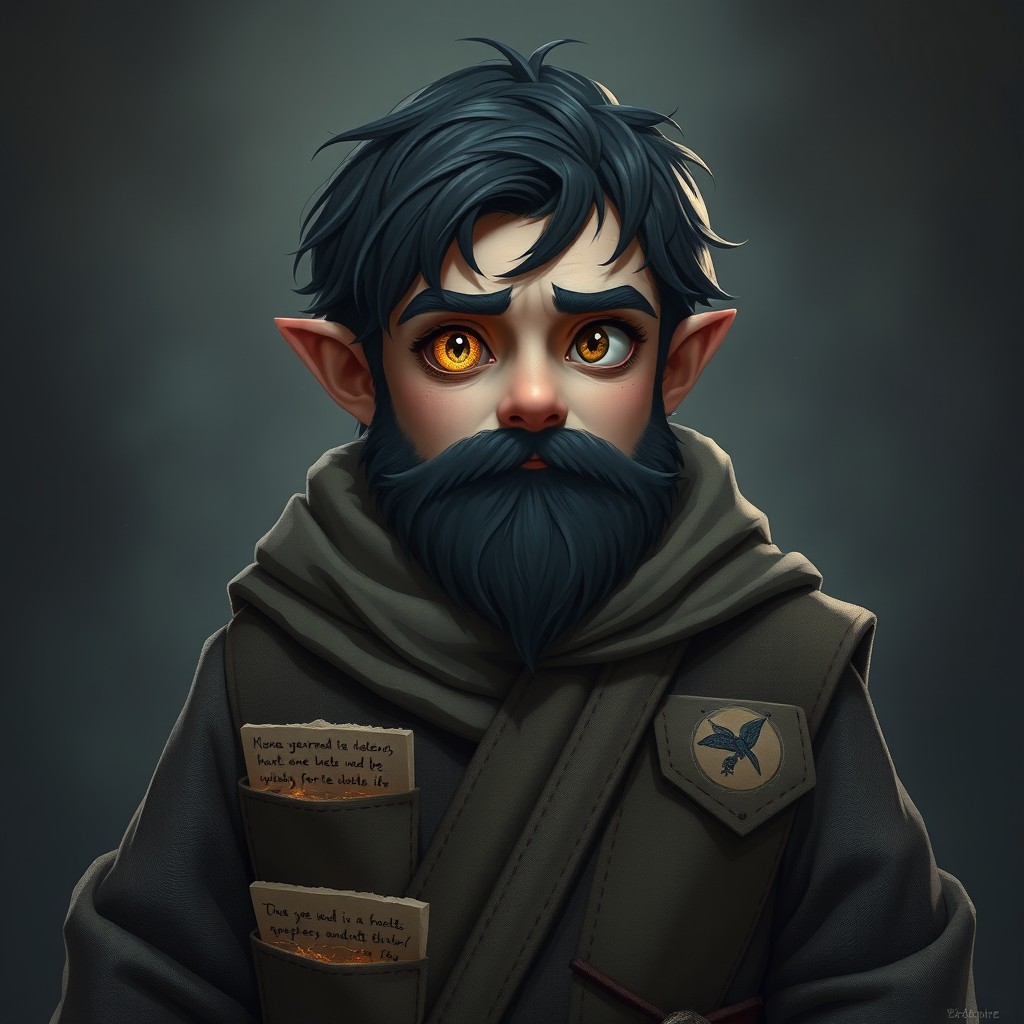 A dark-haired dwarf, aged between 18 to 25 years, standing at 122 cm tall