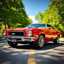 A stunning vintage muscle car from the year 1972, showcasing its aggressive lines and powerful stance