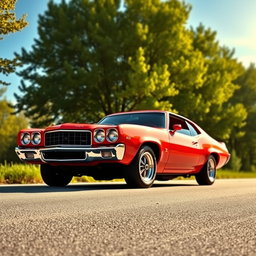 A stunning vintage muscle car from the year 1972, showcasing its aggressive lines and powerful stance