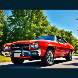 A stunning vintage muscle car from the year 1972, showcasing its aggressive lines and powerful stance