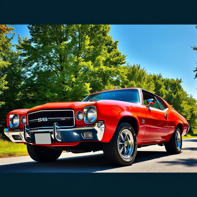 A stunning vintage muscle car from the year 1972, showcasing its aggressive lines and powerful stance